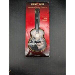 New Johnny Cash Illuminated Guitar Musical Ornament Plays I Walk The Line Works
